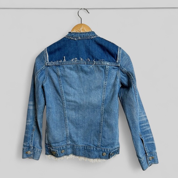 Madewell Collarless Denim Jacket Thunder Cloud Distressed Fitted Size XS - Picture 3 of 8